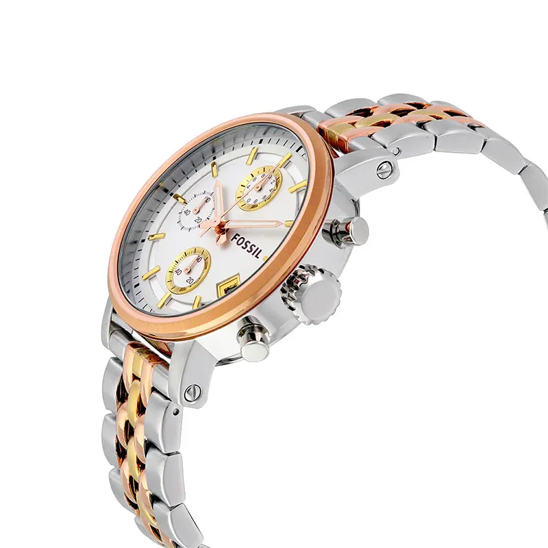 Fossil Boyfriend Tri- tone Silver Dial Ladies Watch- ES3840
